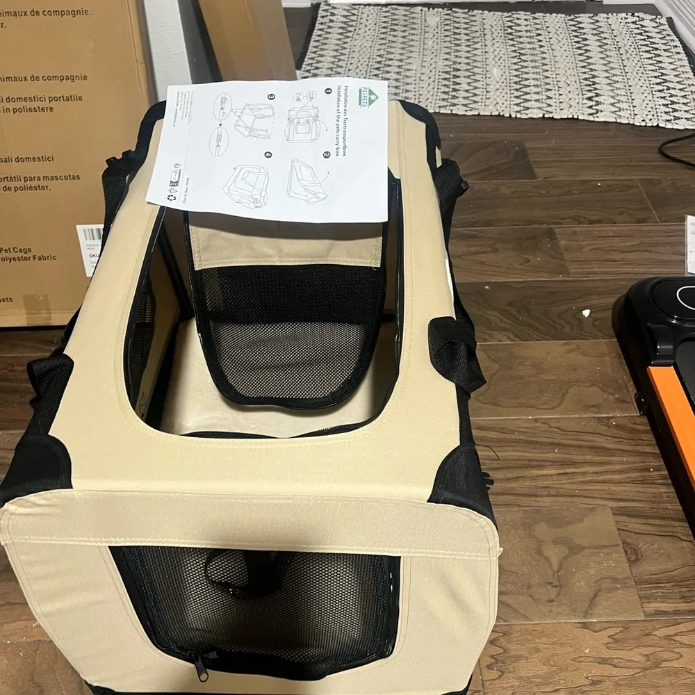 Portable Pet Carrier in Beige and Black